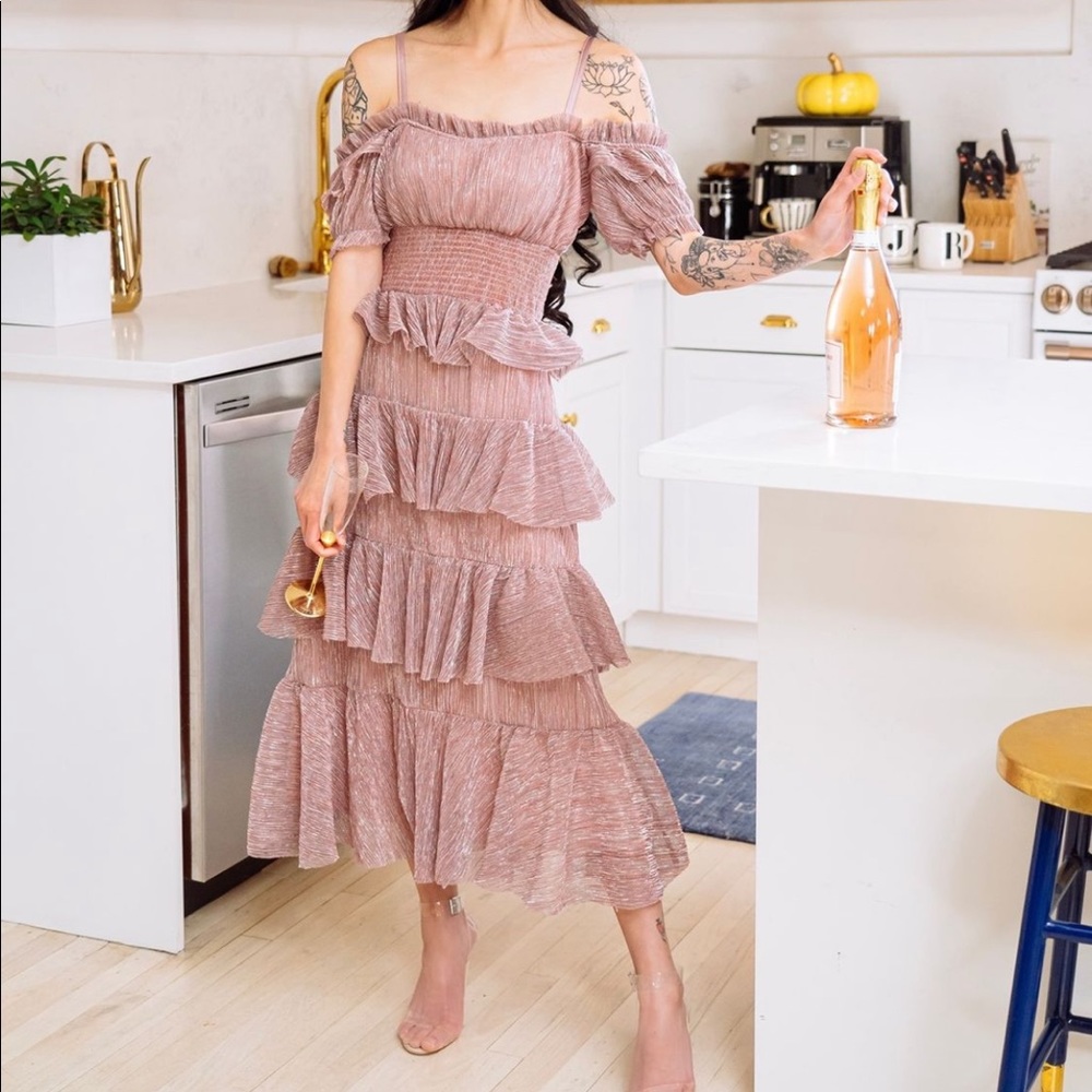 Pink lace tiered dress